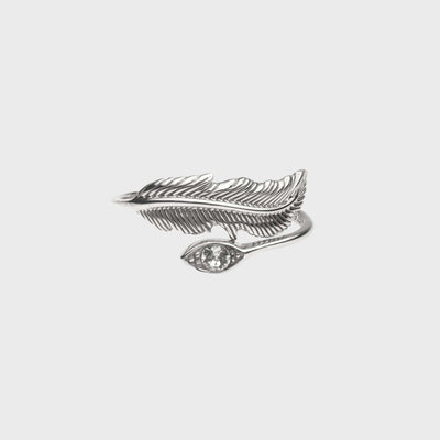 Adjustable Silver Crystal Eye Feather Ring