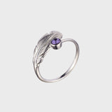 Adjustable Crystal Feather Birthstone Ring - December