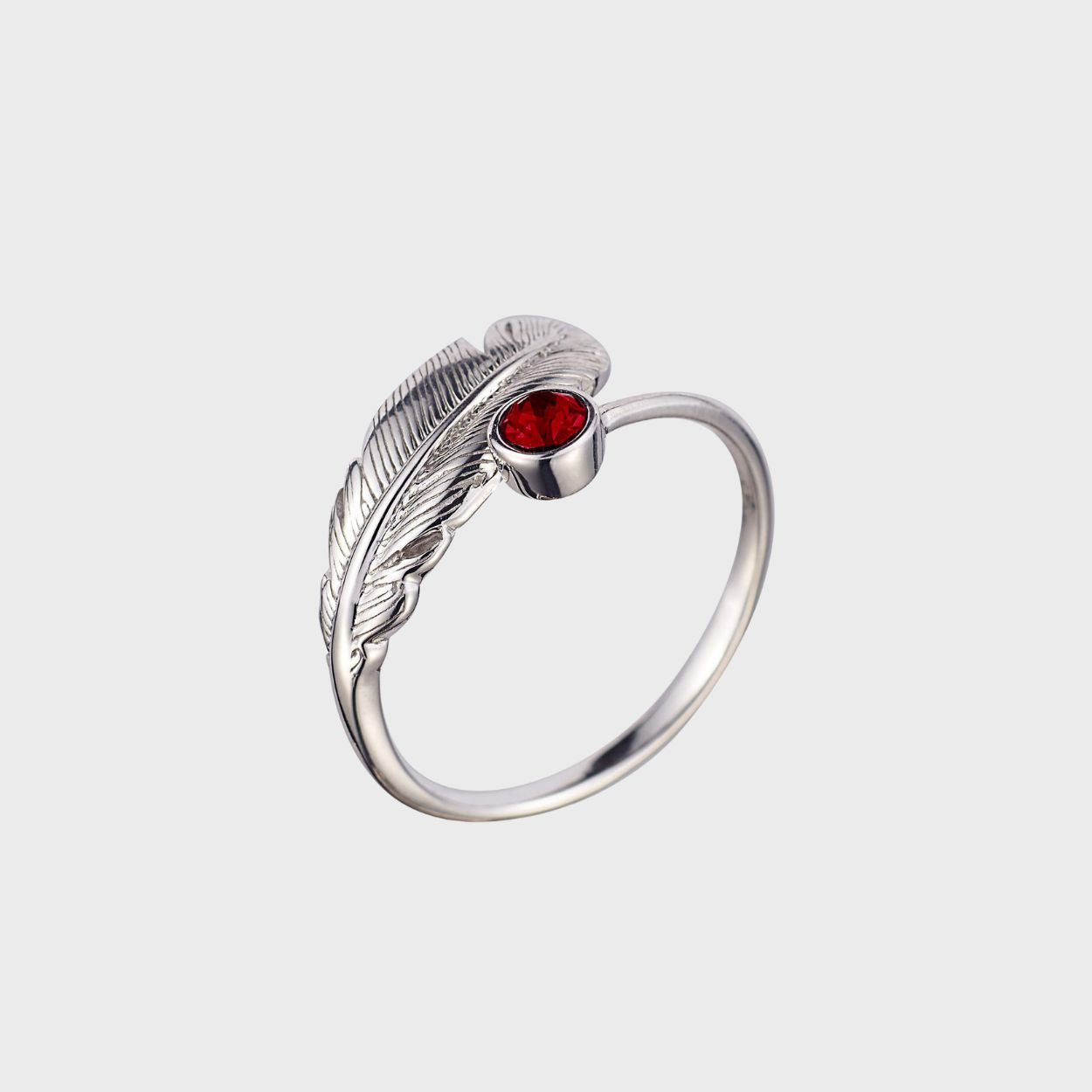 Adjustable Silver & Crystal Feather Birthstone Ring - July