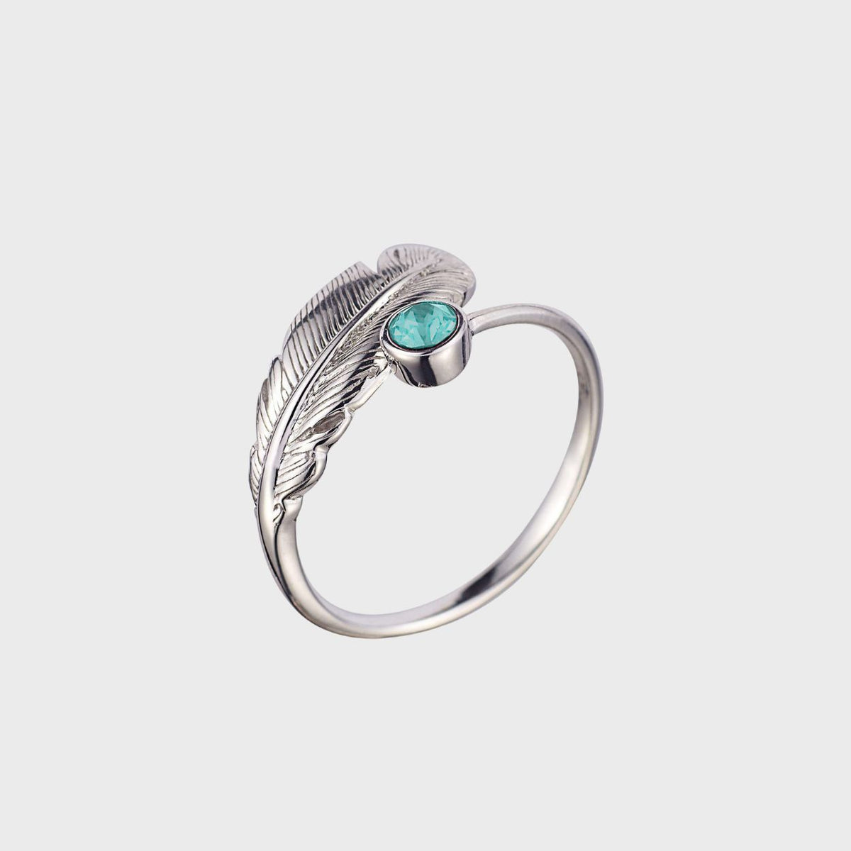 Adjustable Crystal Feather Birthstone Ring March
