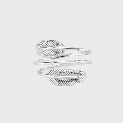 Adjustable Silver Moment Feather Ring