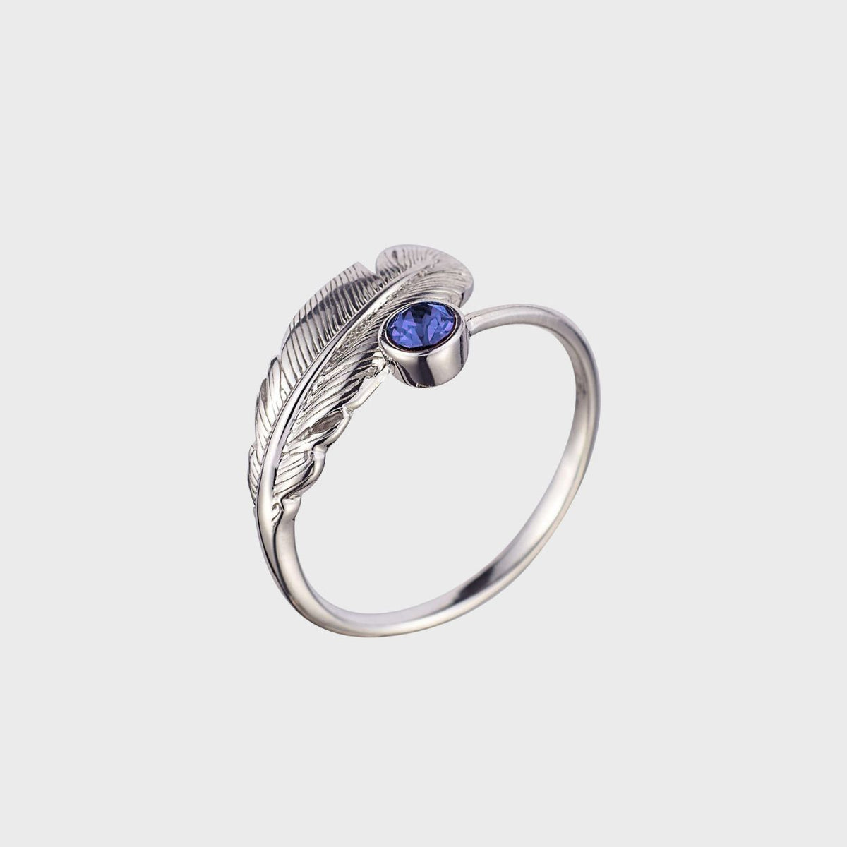 Adjustable Crystal Feather Birthstone Ring September