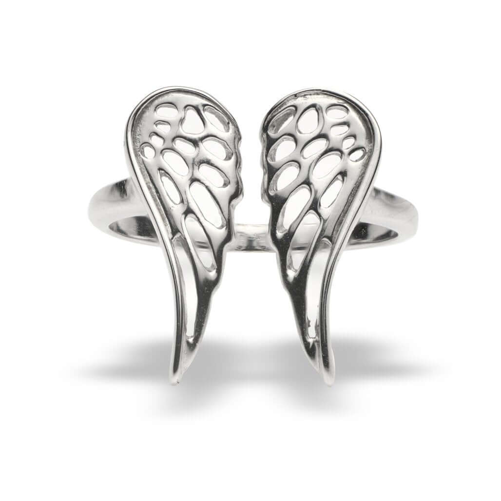 Silver Open Angel Wings Ring - Adjustable Wing Ring | FIYAH