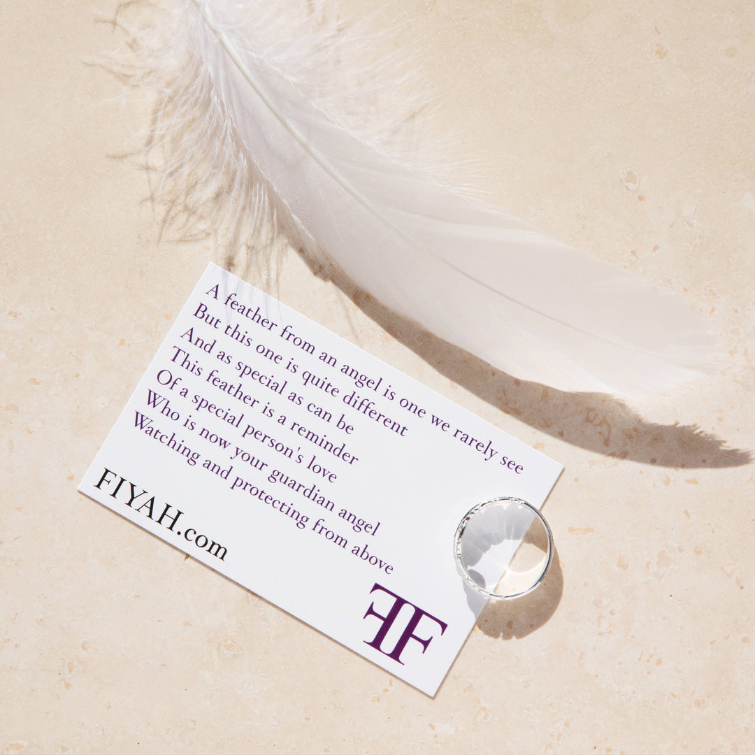 Silver Crystal Feather Ring - Adjustable Size Ring | FIYAH