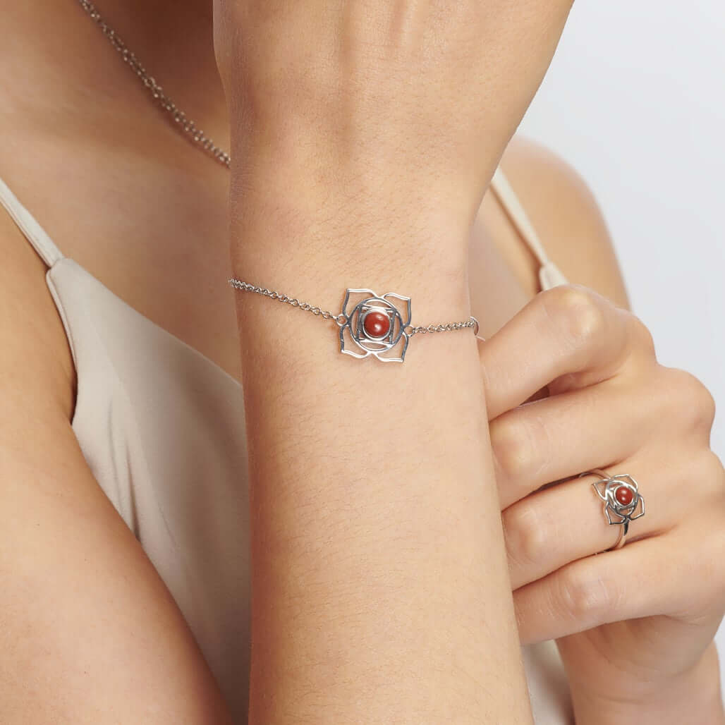 Silver & Red Jasper Root Chakra Bracelet