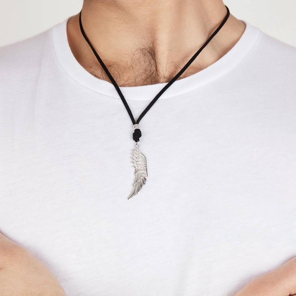 Mens silver hot sale feather necklace