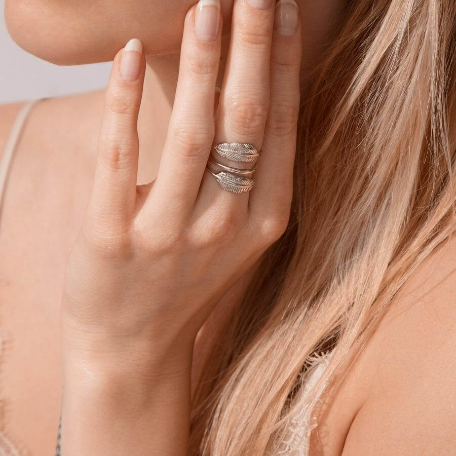 Silver Twisted Feathers Ring - Adjustable Size Ring | FIYAH